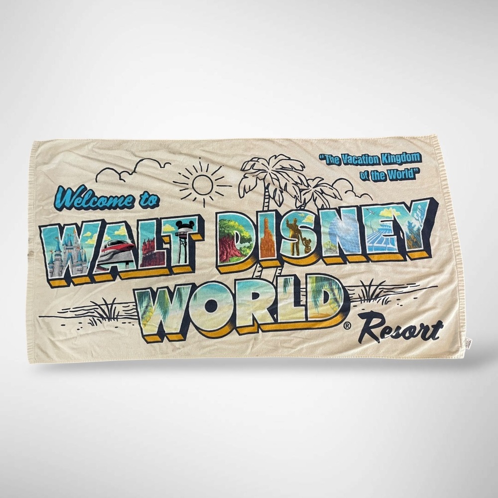 Disney Parks Walt Disney World Resort Beach Towel Cream Graphic 100% Cotton